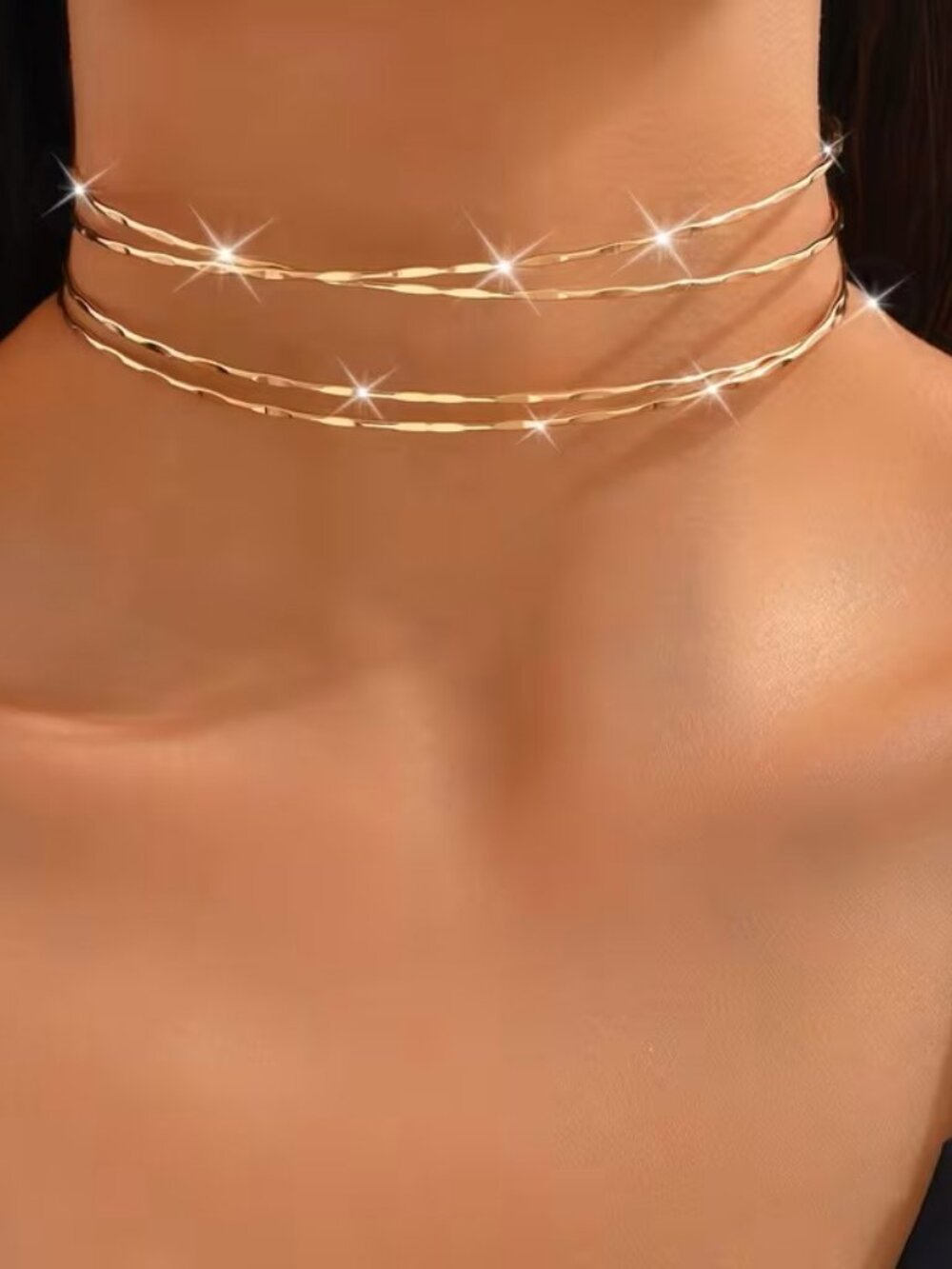 Gold Layered Choker Necklace Open Collar Wrap Torque Statement Jewelry Gift